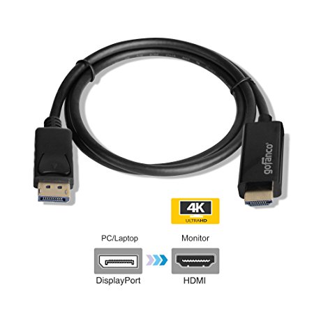 gofanco Gold Plated 3 Feet DisplayPort 1.2 to HDMI Cable with 4K support for DisplayPort enabled systems to connect to HDMI HDTVs or Monitors