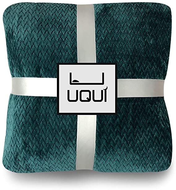 U UQUI Luxury Super Soft Throw Teal Blanket Premium Silky Flannel Fleece Leaves Pattern Throw Warm Lightweight Blanket (Teal Blue, Throw(50"x60"))