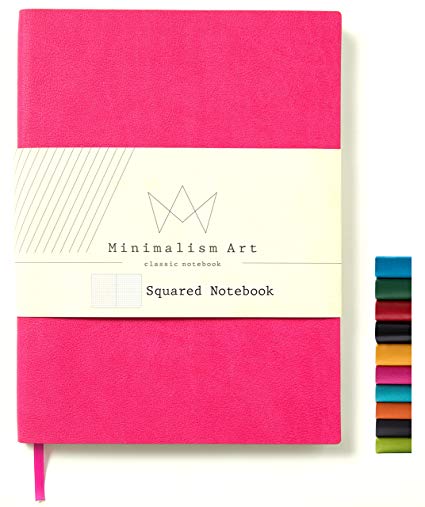 Minimalism Art | Soft Cover Notebook Journal, Size:5.8"X8.3", A5, Magenta, Squared Grid Page, 192 Pages, Fine PU Leather, Premium Thick Paper - 100gsm | Designed in San Francisco