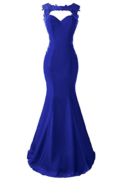 Topdress Women's Mermaid Prom Dress Lace Appliques Sheer Back Evening Gowns