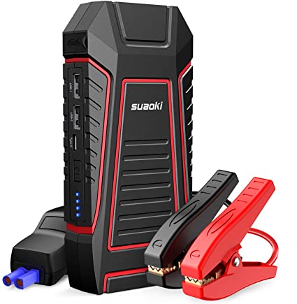SUAOKI U7 600A Jump Starter(up to 6L gas and 3L diesel engines) 12000mAh Portable Auto Battery Booster for 12v Car and Motorcycles,Power pack Features Type-C USB,Smart Clamps,LED Flashlight