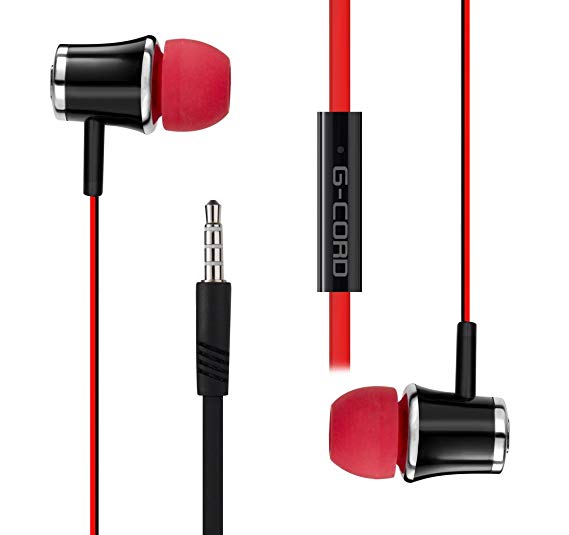 in-Ear Earbuds Wired Headphones with Mic and Remote Control for Android Smart Phones iPhone iPad iPod 3.5mm Jack (Red and Black)