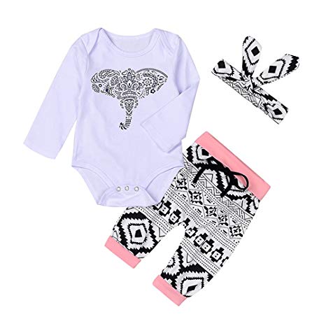 New Design Baby Girl's 3 Pieces Set Of Elephant Printing Romper Suits