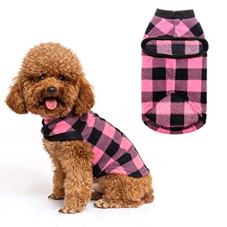 EXPAWLORER Classic Plaid Dog Hoodie Cat Sweatshirt Warm Fleece Soft Vest for Cats, Puppies, Small Animals