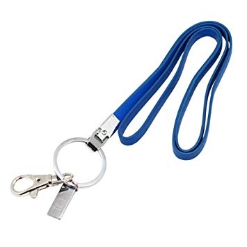 Office Lanyard, Boshiho PU Leather Necklace Lanyard with Strong Clip and Keychain for Keys, ID Badge Holder, USB or Cell Phone (Flat Style Blue)