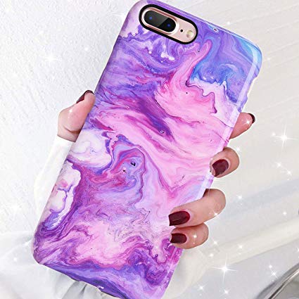 DICHEER iPhone 7 Plus Case,iPhone 8 Plus Case,Cute Magic Purple Marble for Women Girls Slim Fit Thin Clear Bumper Glossy TPU Soft Rubber Silicon Cover Protective Phone Case