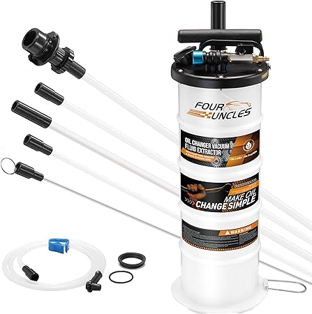 FOUR UNCLES Oil Extractor Fluid Extractor Pump Pneumatic/Manual 6.5 Liter with Pump Tank Remover & 5 Tubes and a Brake Bleeding Hose