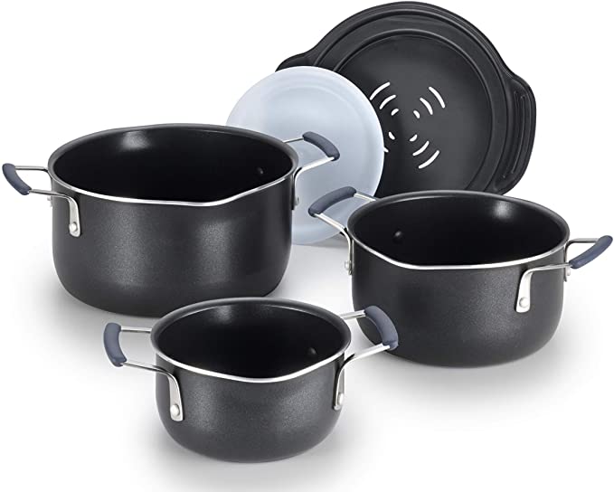 T-fal One Stackables 5 Pcs Pot Set, Titanium Nonstick, Multi-functional, Black, 5 pieces