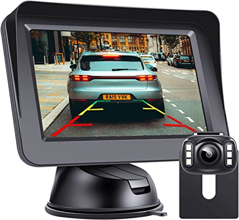 HD Reversing Camera Kit, DOUXURY 4.3'' LCD Monitor   IP68 Waterproof 720P 6 LED Night Vision 170° Wide View Angle Rear View Camera for Car Van Truck, Adjustable Parking Assist Line, Easy to Install