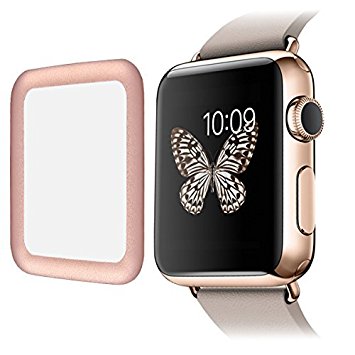 SUPTMAX Apple Watch Screen Protector 38mm Cover Series 1 Series 2 FULL Coverage 9H [Drop Protection][Anti-Scratch] Apple Watch Cover Tempered Glass Screen Protector (38mm Rose Gold)
