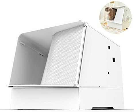 PETKIT Cat Litter Box, White Villa Semi-Enclosed Cat Litter Box with Litter Scoop, Low Entry, LED Light, Ventilated Litter Box for Cats Lighter Than 18lbs