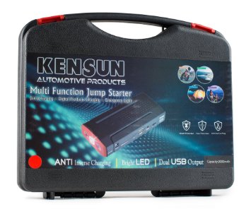 Kensun® Tough Powerful and Versatile Portable Power Bank and Car Jump Starter - Q7 - 12000mAH - Red - Hard Case