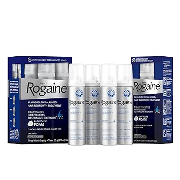 Men's Rogaine 5% Minoxidil Foam for Hair Regrowth, Topical Hair Loss Treatment to Regrow Fuller, Thicker Hair, Unscented, 4-Month Supply, 4 x 2.11 oz