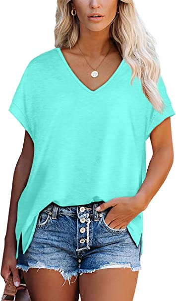 Aokosor T Shirts for Women V Neck Summer Tops Ladies Extended Shoulder Tshirt