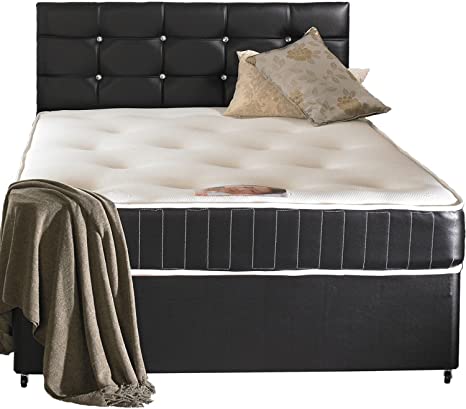 Just Beds Faux Leather Double Divan Bed Including Luxurious Memory Foam Mattress And Dimonte Headboard (4'6x6'3 Double)
