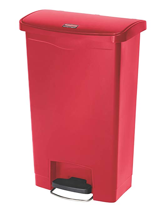 Rubbermaid Commercial Products Slim Jim Step-On Plastic Trash/Garbage Cans, 13 Gallon, Plastic Front Step Step-On, Red