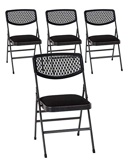 Cosco Commercial Fabric Folding Chair, 4 Pack, Black Fabric/Hammertone Frame