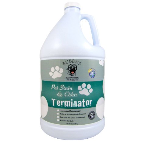 BUBBAS Super Strength Commercial Enzyme Cleaner-Pet Odor Eliminator Gallon Size Enzymatic Stain Remover-Remove Dog-Cat Urine Smell From Carpet Rug Or Hardwood Floor And Other Surfaces 128 FL OZ