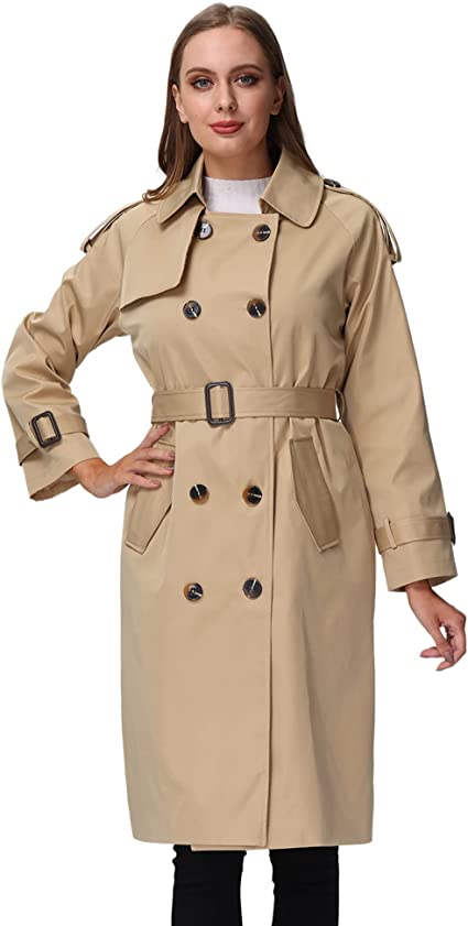 NANJUN Women's Double-Breasted Trench Coat Classic Lapel Overcoat Slim Outerwear Waterproof Coat with Belt Buckle