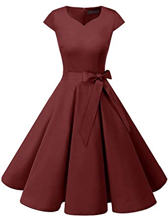 DRESSTELLS Women's Vintage Tea Dress Prom Swing Cocktail Party Dress with Cap-Sleeves