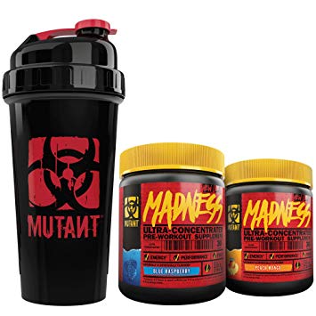 Mutant Madness Power Punch Bundle - Pre-Workout Powders Engineered Exclusively for High-Intensity Workouts with Speciality Shaker Cup, Blue Raspberry and Peach Mango (225 g)…