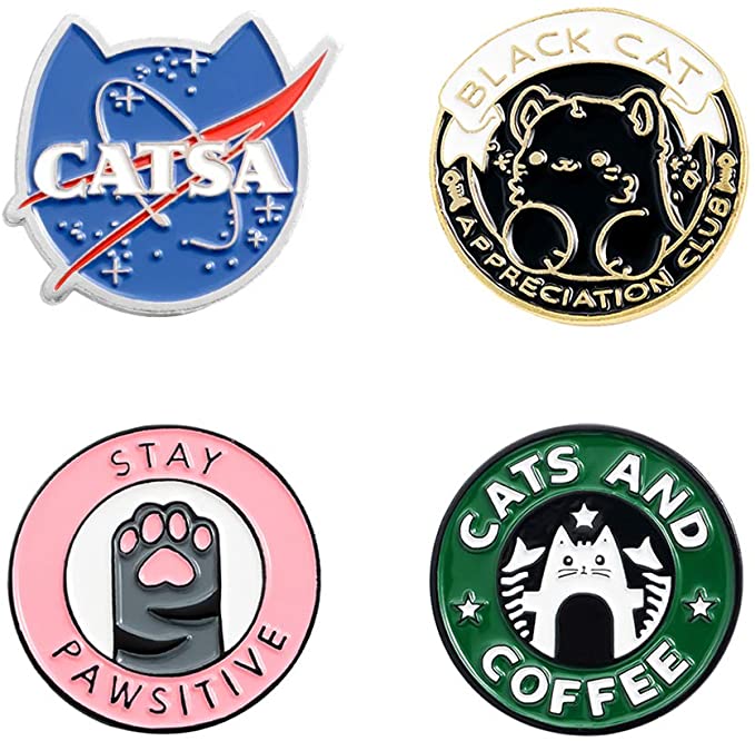 Shuning Cats Club Enamel Pin Cat Planet Coffee Paw Brooch Pins Badge Cute Kitten Brooches Lapel Pin Jeans Shirt Bag Jewelry with Gift Bag