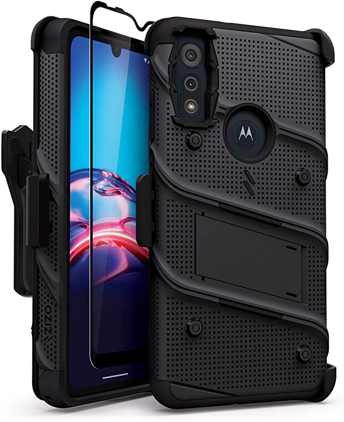 ZIZO Bolt Series for Moto E (2020) Case with Screen Protector Kickstand Holster Lanyard - Black