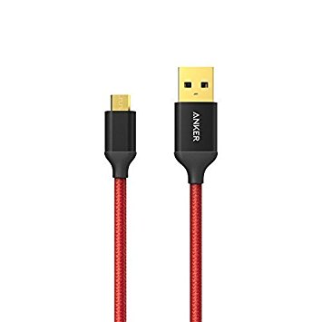 Anker 10ft / 3m Nylon Braided Tangle-Free Micro USB Cable with Gold-Plated Connectors for Android, Samsung, LG, HTC, Nexus, Sony and More (Red)