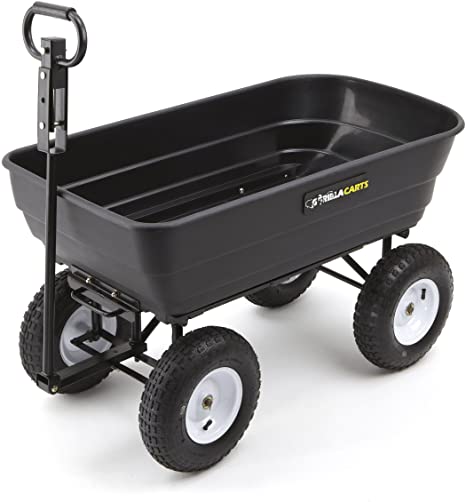 Gorilla Carts GOR108D-14 Poly Garden Dump Cart with 2-in-1 Convertible Handle, 1,000-Pound Capacity, 41.5-Inch by 22.5-Inch Bed, Black Finish