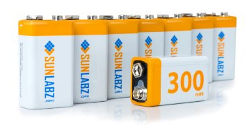 SunLabz® 9V Rechargeable Batteries (8 Pack) Highest Performance NiMH 300mAh