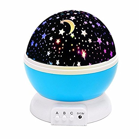 Baby Night Light,SOLMORE Romantic Rotating LED Night Lighting Lamp Moon Cosmos Sky Star Projector Lights Baby Lamp with USB Cable for Children Kids Gifts Bedroom Living Room Night Light Blue