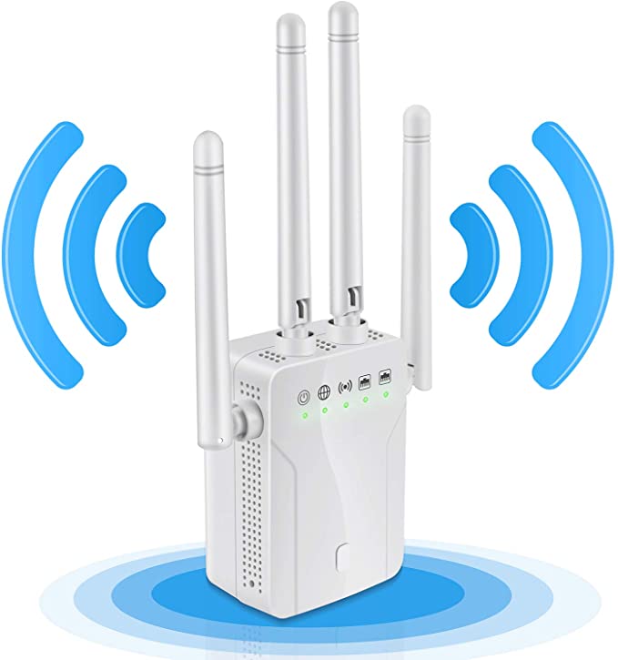 1200Mbps WiFi Range Extender, 2.4G and 5G Dual Band Signal Booster, 4 High-Gain Antennas 360° Full Coverage, Wireless Signal Repeater Booster, Extend WiFi Signal to Smart Home