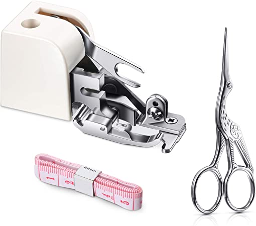 Side Cutter Overlock Presser Foot CY-10 for Low-Shank Sewing Machines with Soft Tape Measure and Scissors Sewing Attachment Accessory Set