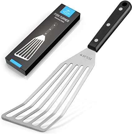 Zulay 12.4” Fish Spatula Stainless Steel - Slotted Fish Turner Spatula with Sloped Head Design - Durable and Lightweight Thin Spatula Metal For Flipping Delicate Food, Fish, Egg, Patties, Fries