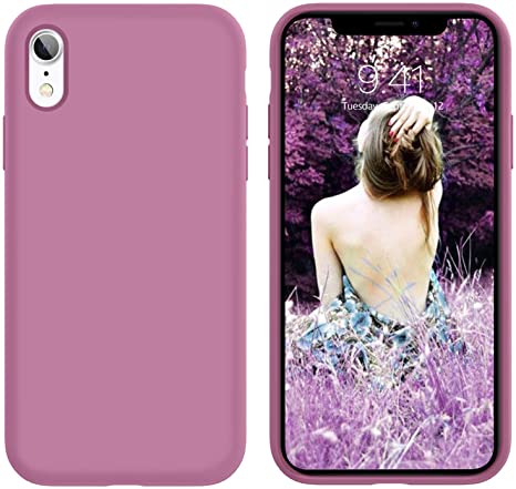 iPhone XR Case,DUEDUE Liquid Silicone Soft Gel Rubber Slim Cover with Microfiber Cloth Lining Cushion Shockproof Anti Scratch Full Protective Case for iPhone XR 6.1 for Women Girls,Lilac Purple