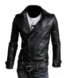 King Ma Mens Punk Zipper PU Leather Slim Motorcycle Jacket Outerwear