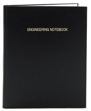 BookFactory® Black Engineering Notebook - 312 Pages (.25" Engineering Grid Format), 8 7/8" x 11 1/4", Engineering Lab Notebook, Black Cover, Smyth Sewn Hardbound (EPRIL-312-LGS-LKT4)