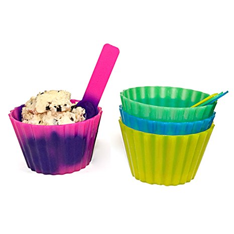 Cool Change Color Changing Ice Cream Bowl Set, 4 Plastic Bowls and 4 Spoons, 16 oz, Multicolor