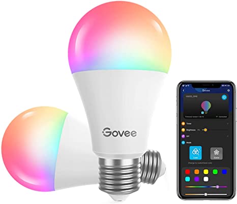 Govee Smart LED Light Blub, WiFi LED Light Bulb Work with Alexa& Google Assistant, Dimmable RGBWW 9W LED Color Changing Light Bulbs 60W Equivalent, A19 Decorative Light Bulbs for Bedroom Living Room, No Hub Required(2 Pack)