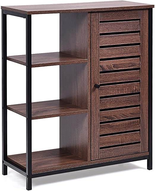 Giantex Storage Cabinet Industrial Style Sideboard with 3 Shelves and Cupboard, Multipurpose Organizer for Bathroom, Living Room and Hallway (Rustic Brown)