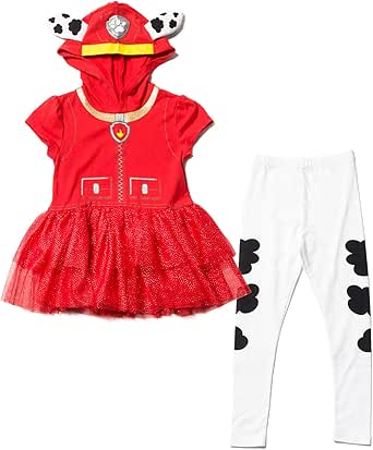 Paw Patrol Girls Hooded Cosplay T-Shirt Dress and Leggings Outfit Set Toddler to Little Kid Sizes (2T - 7-8)