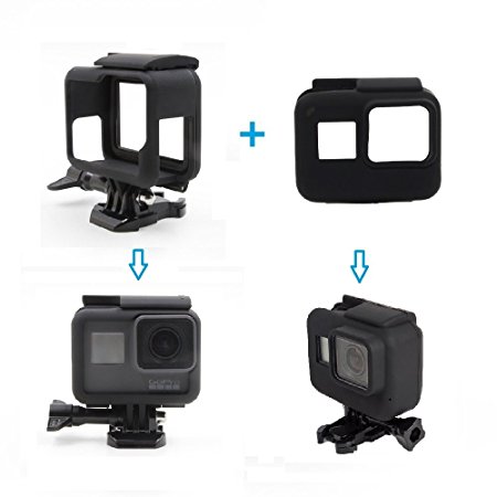 TELESIN Skeleton Case Frame Mount Housing for Gopro Hero 6/5 Black   Camera Frame Silicone Case Rubber Cover Protector Skin for Hero 6/ 5 Frame Case (Black)