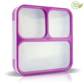 MUNCHBOX Bento Lunch Box - Sleek Edition (Purple) Ultra-Slim Tray Style Leakproof 3-Compartment with Air Tight Seal - Prevents Contents from Mixing and Spilling - Microwavable - Dishwasher Friendly - For Kids & Adults.