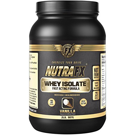 **30% off Sale** Whey Protein Isolate {Vanilla} Flavor Contains Essential Amino Acids - 2lb - 24g Protein Per Serving - 33 Servings - Post Workout Recovery Drink - Best Whey Protein Powder by NutraFX