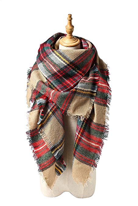 Spring Fever Winter Magnetic Knit Tartan Plaid Wrap Cashmere Feel Large Lightweight Scarf for Women