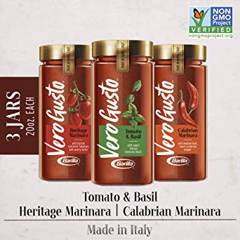 Vero Gusto By Barilla Pasta Sauce Variety Pack Tomato & Basil, Heritage Marinara, Calabrian Marinara | Made In Italy | No Artificial Ingredients & No Added Sugar | Non-Gmo Project Verified, 20 Ounce