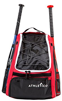 Athletico Baseball Bag | Backpack to Store And Transport Baseball & Softball Equipment Including Bat, Helmet, Glove, & Shoes | Side Bat Sleeve, Separate Shoe Compartment, & Fence Hook