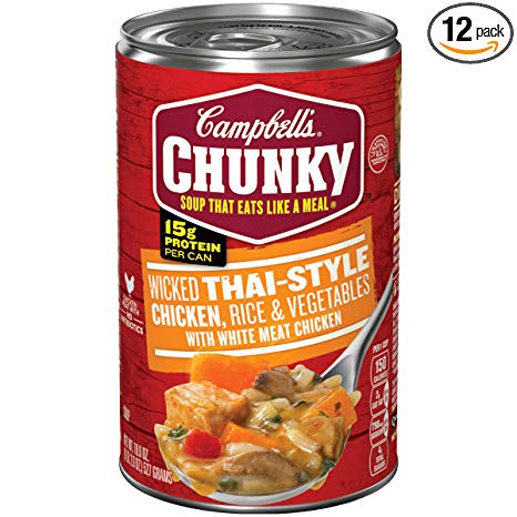 Campbell's Chunky Wicked Thai-Style Chicken with Rice & Vegetables Soup, 18.6 oz. Can (Pack of 12)