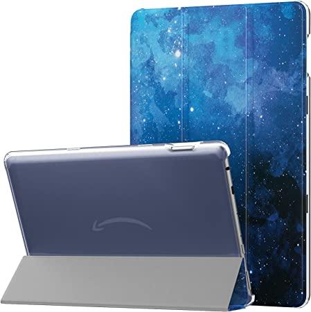 MoKo Case Fits All-New Kindle Fire HD 10 & 10 Plus Tablet (11th Generation, 2021 Release) 10.1", PU Leather Trifold Stand Cover with Translucent Frosted Backshell with Auto Wake/Sleep, Blue Sky Star