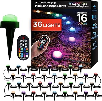 Enbrighten Premium LED Garden Lights, 36 Small Landscape Lights, 70ft Cord with 22ft Lead Wire, Color Changing, Remote Control, Outdoor Landscape Lighting, 41657